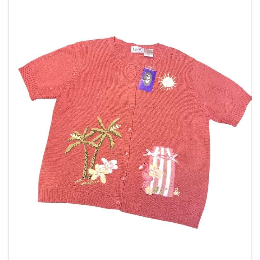 Vintage Tabi Women  Cardigan with Tropical Design Sz L New Color Orange